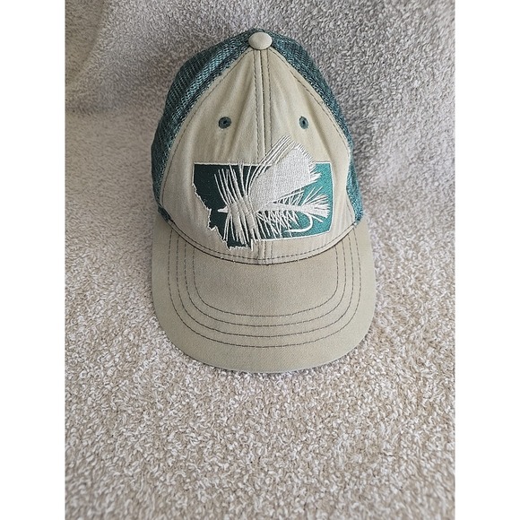 RepYourWater Mens Montana Dry Fly Hat Cap Tan/Green Mesh Back Adjustable Fishing - Picture 1 of 14